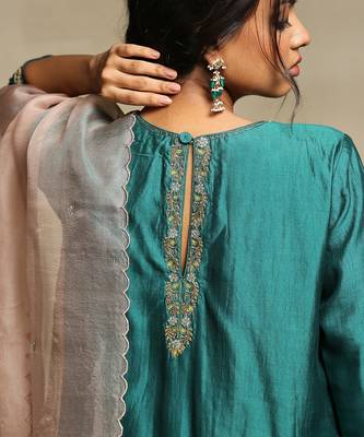 Teal chanderi kurta set 3