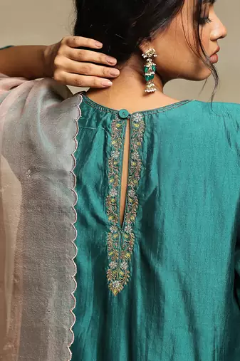 Teal chanderi kurta set