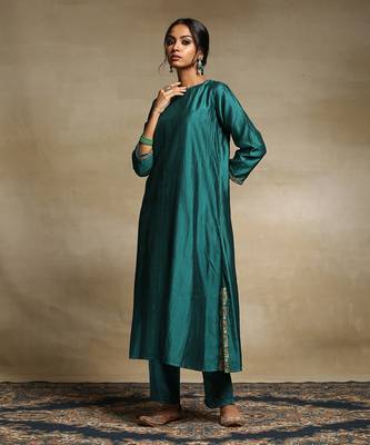 Teal chanderi kurta set 4