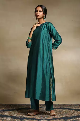 Teal chanderi kurta set