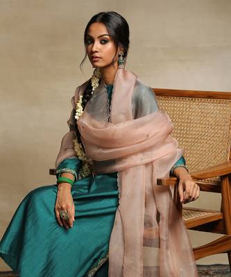 Teal chanderi kurta set 5