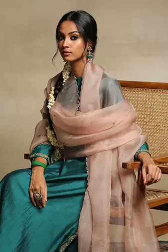 Teal chanderi kurta set