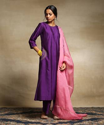 Deep purple handloom chanderi kurta set 1