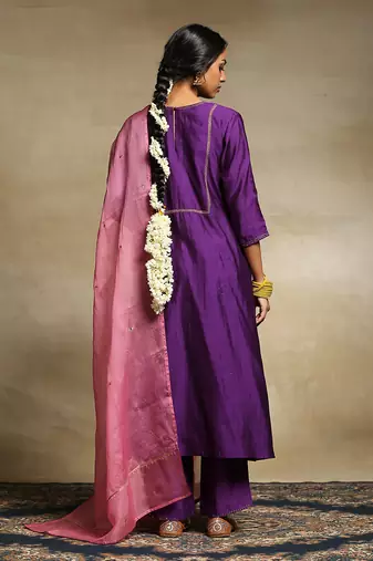 Deep purple handloom chanderi kurta set