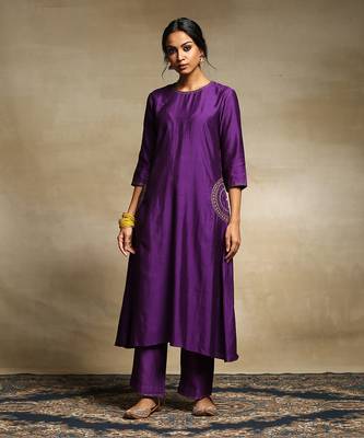 Deep purple handloom chanderi kurta set 3