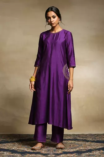 Deep purple handloom chanderi kurta set