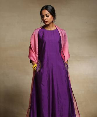 Deep purple handloom chanderi kurta set 4