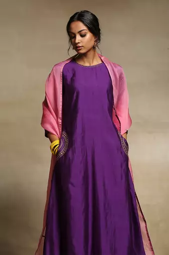 Deep purple handloom chanderi kurta set