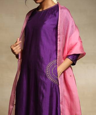 Deep purple handloom chanderi kurta set 5