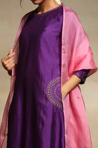 Deep purple handloom chanderi kurta set