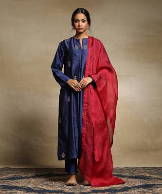 Deep blue chanderi kurta set 1