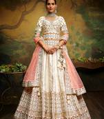 Off White Pure Silk Moti & Zarkan heavy embroidery Semi-Stitched Lehenga choli & Dupatta