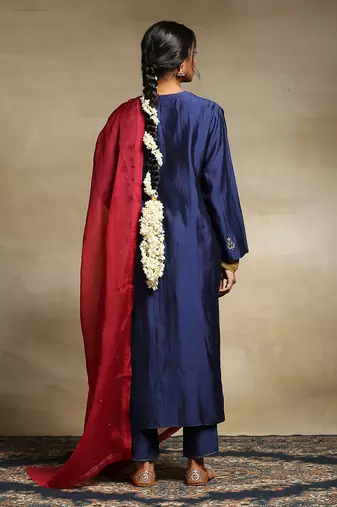 Deep blue chanderi kurta set