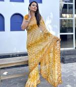 Sutram printed mustard daily wear 5.5 meter saree with 0.8 meter unstitch blouse piece