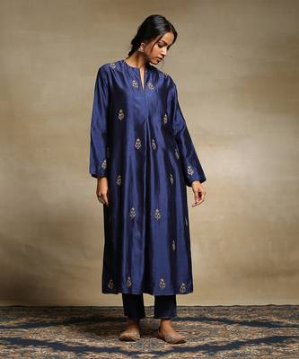 Deep blue chanderi kurta set 3