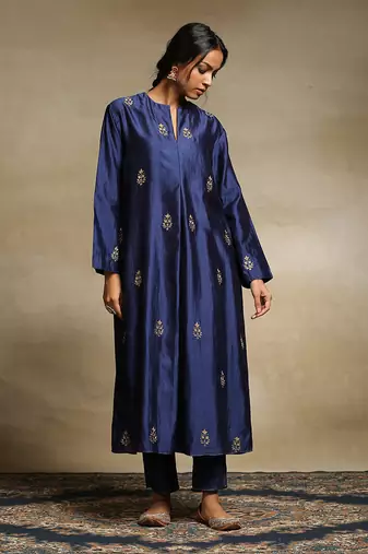 Deep blue chanderi kurta set