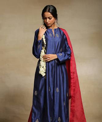 Deep blue chanderi kurta set 4