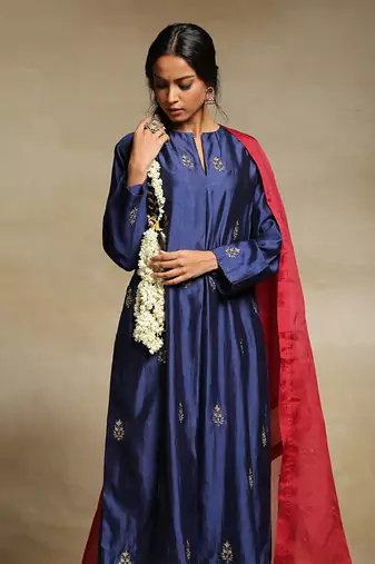Deep blue chanderi kurta set