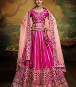 Pink Pure Silk Moti & Zarkan heavy embroidery Semi-Stitched Lehenga choli & Dupatta