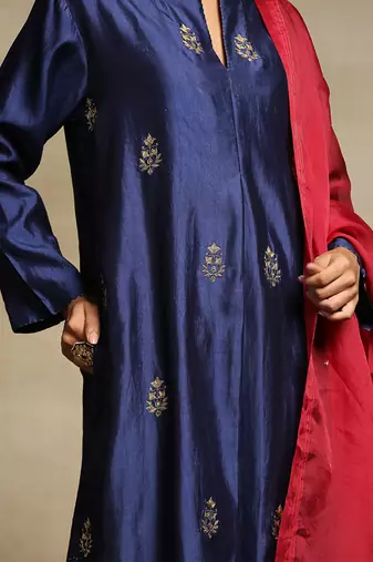 Deep blue chanderi kurta set