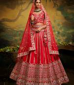 Red Pure Silk Moti & Zarkan heavy embroidery Semi-Stitched Lehenga choli & Dupatta