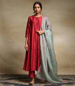 Deep red handloom pure chanderi kurta set