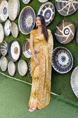 Sutram printed mustard daily wear 5.5 meter saree with 0.8 meter unstitch blouse piece 5
