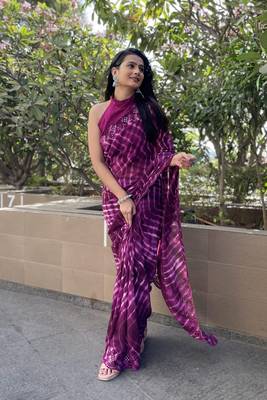 Sutram Printed Purple Daily Wear 5.5 Meter Saree With 0.8 Meter Unstitch Blouse Piece 1