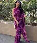 Sutram Printed Purple Daily Wear 5.5 Meter Saree With 0.8 Meter Unstitch Blouse Piece
