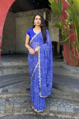 Sutram Printed Blue Daily Wear 5.5 Meter Saree With 0.8 Meter Unstitch Blouse Piece 1