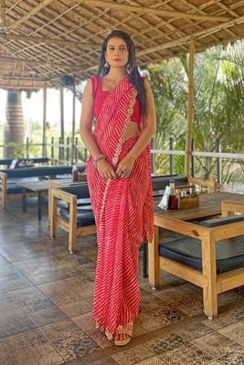 Sutram Printed Red Daily Wear 5.5 Meter Saree With 0.8 Meter Unstitch Blouse Piece 1