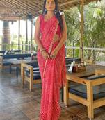 Sutram Printed Red Daily Wear 5.5 Meter Saree With 0.8 Meter Unstitch Blouse Piece