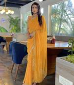 Sutram Printed Mustard Daily Wear 5.5 Meter Saree With 0.8 Meter Unstitch Blouse Piece