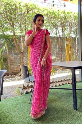 Sutram Printed Pink Daily Wear 5.5 Meter Saree With 0.8 Meter Unstitch Blouse Piece 1
