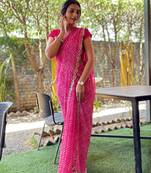 Sutram Printed Pink Daily Wear 5.5 Meter Saree With 0.8 Meter Unstitch Blouse Piece