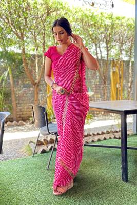 Sutram Printed Pink Daily Wear 5.5 Meter Saree With 0.8 Meter Unstitch Blouse Piece 3