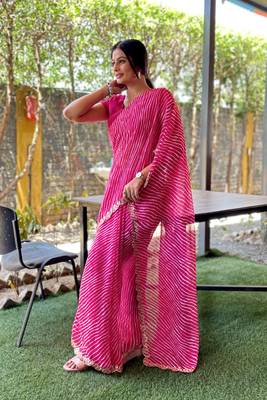 Sutram Printed Pink Daily Wear 5.5 Meter Saree With 0.8 Meter Unstitch Blouse Piece 4