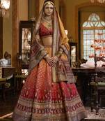 Red and Yellow Silk Sequins Work Lehenga
