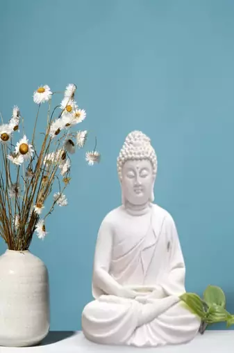 The Advitya Buddha Statue Sitting (White, 5.5-inch)