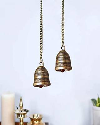 The Advitya Brass Handcrafted Hanging Bell with Chain Pack of 2 1