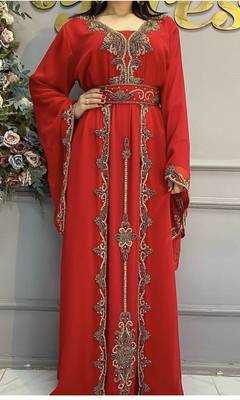Red Georgette Zari Work Kaftan 1