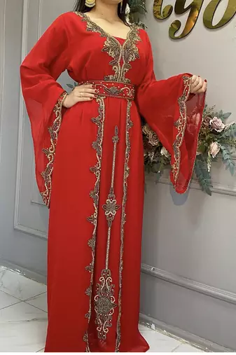 Red Georgette Zari Work Kaftan