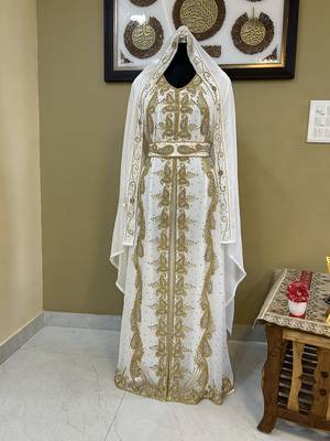 Grand White & Gold Layered Moroccan Kaftan Gown | Luxury Bridal & Event Dress 1