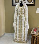 Grand White & Gold Layered Moroccan Kaftan Gown | Luxury Bridal & Event Dress