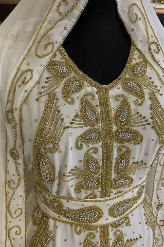 Grand White & Gold Layered Moroccan Kaftan Gown | Luxury Bridal & Event Dress
