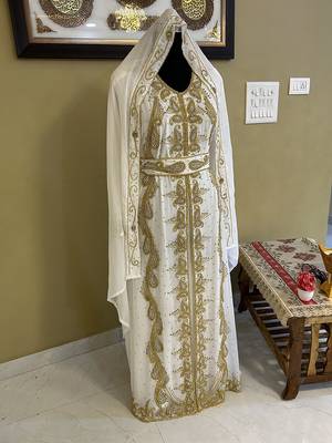 Grand White & Gold Layered Moroccan Kaftan Gown | Luxury Bridal & Event Dress 3