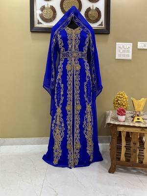 Royal Blue Georgette Zari Work Kaftan 1
