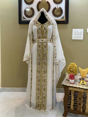 White Georgette Zari Embroidered Kaftan  1