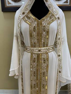 White Georgette Zari Embroidered Kaftan  2