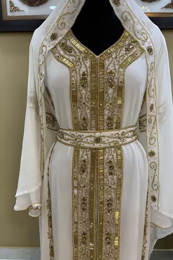 White Georgette Zari Embroidered Kaftan 